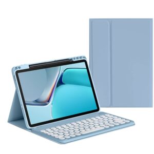 kaitesi Keyboard Case for iPad 9th Generation 8th 7th Gen 10.2"/ iPad Air 3rd Gen 10.5"/iPad Pro 10.5 inch Keyboard Case Detachable BT Keyboard Round Key (Misty Blue)