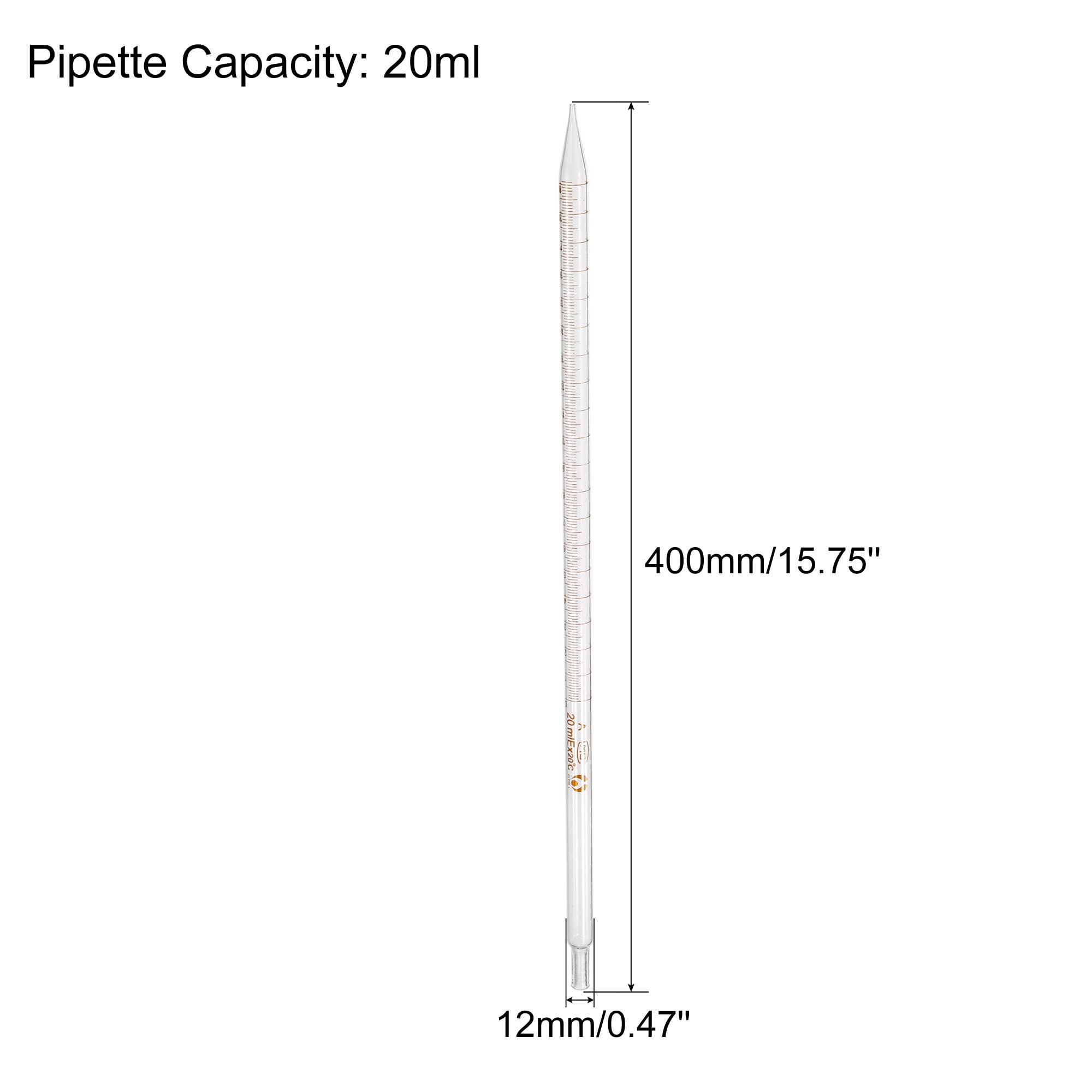 PATIKIL Graduated Dropper Pipettes, 1 Pcs 20ml Reusable Borosilicate Glass Pipette for Transfer Liquid for Laboratory, Chemistry, Clear