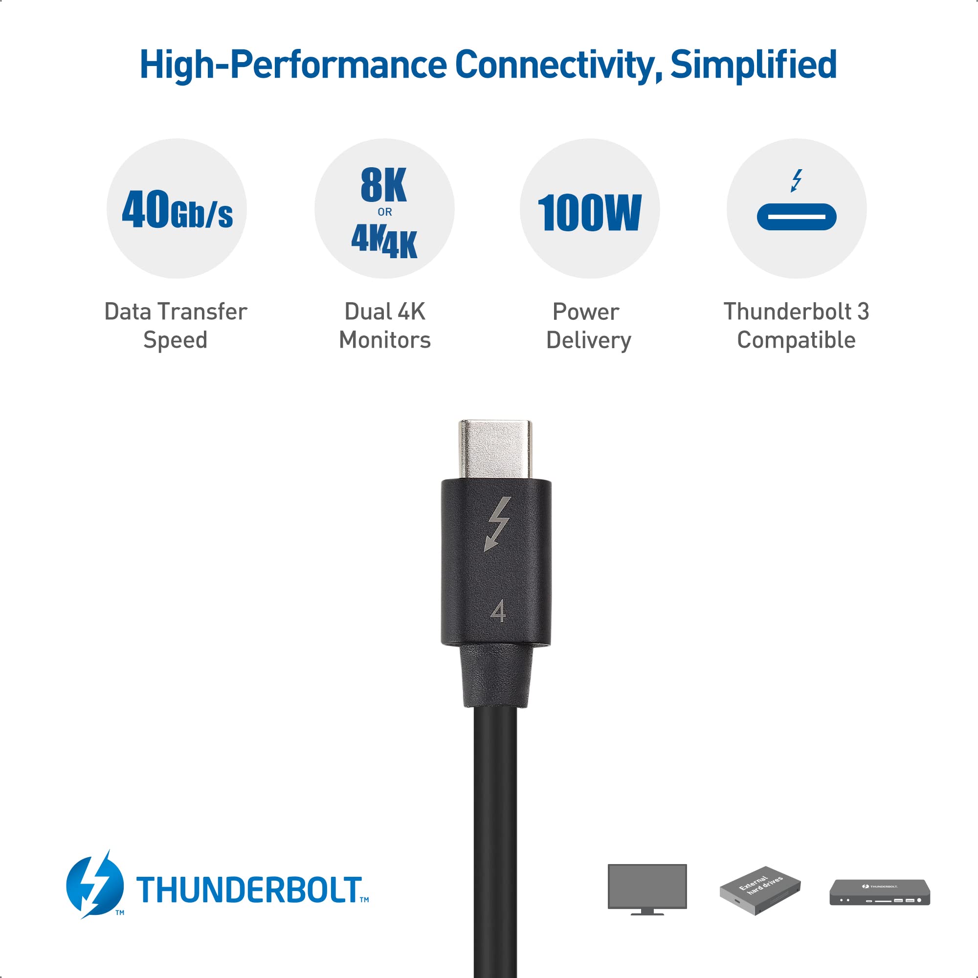 Cable Matters [Intel Certified] 40Gbps Active Thunderbolt 4 Cable with 100W Charging and 8K Video & [Intel Certified] 40Gbps Thunderbolt 4 Cable 3.3ft with 8K Video and 100W Charging