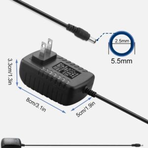 DC 12 Volt 2 Amp Power Supply 2A AC Adapter 100-240V 50-60Hz AC to DC 12V Power Cord with 5.5mmx2.5mm DC Outlet Plug & 10 Sizes of Tips for LED Strip Light Speaker Router CCTV Camera [ DC 12V 2A ]