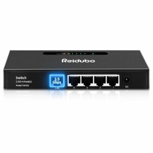 reidubo 2.5g uplink ethernet splitter, 2.5gb uplink port & 4×1000mbps ethernet port, home multi-gigabit network hub switch, unmanaged plug & play, metal case, desktop/wall-mount