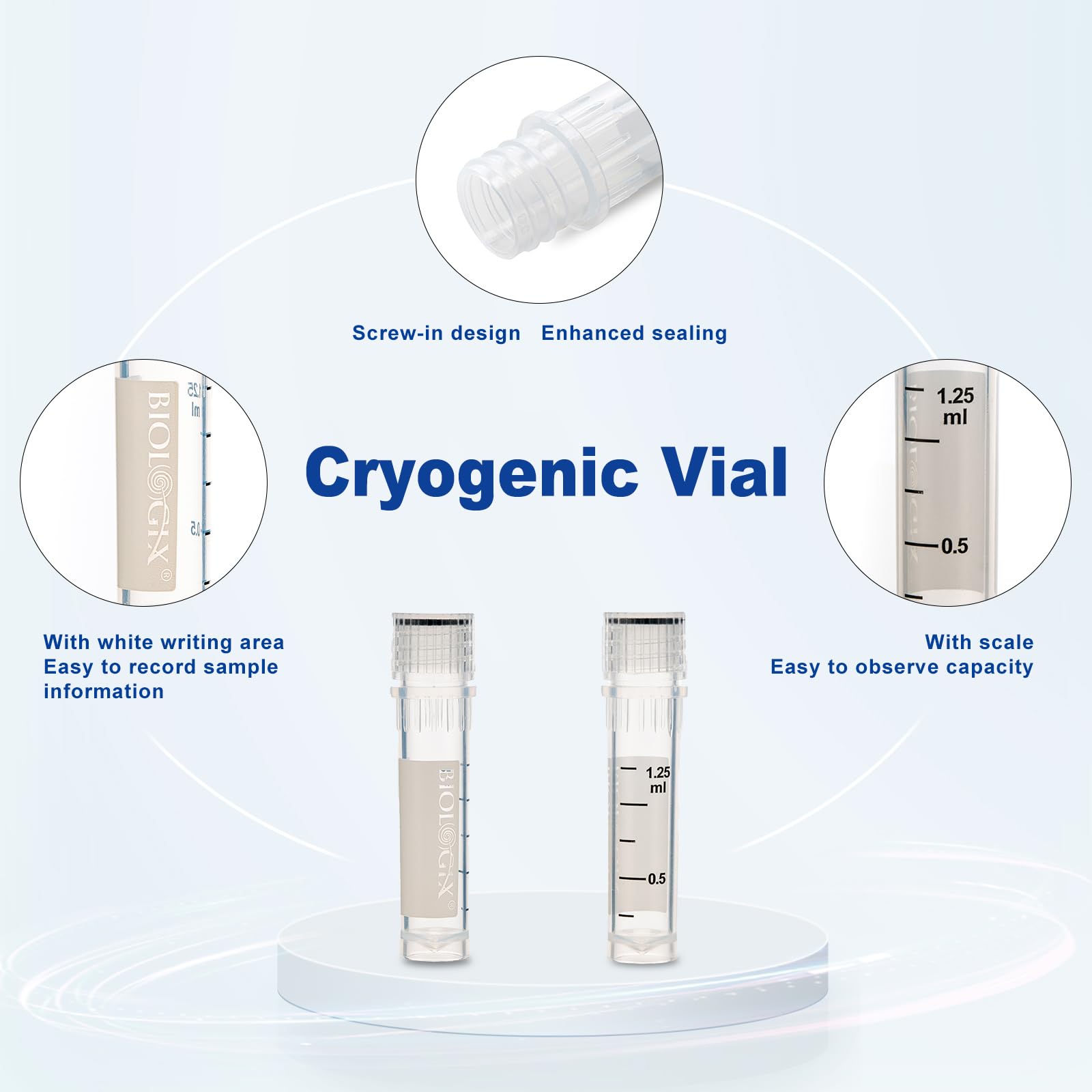 CryoKING Cryovials Sterile Tubes 2ml Lab Vials with Caps Cryovial for Low Temperature Storage, Bag of 50