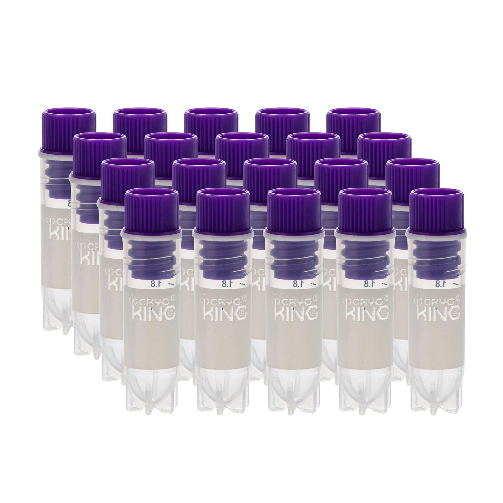 CryoKING 2.0ml Cryovial, Purple Vials, PP Tubes with Internal Thread, Tubes with Self-Standing Bottom, Lab vials with Caps for Sample Storage, 25 Pcs/Bag