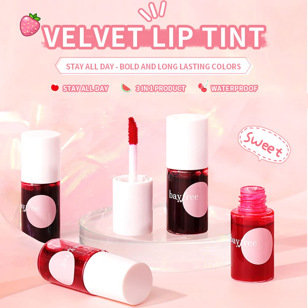 2 Colors Lip Tint Stain, Plump Lip Gloss Moisturizing Tinted for Cheek & Lip, Long lasting, Glossy Korean Mini Liquid Lipstick, Easy Apply