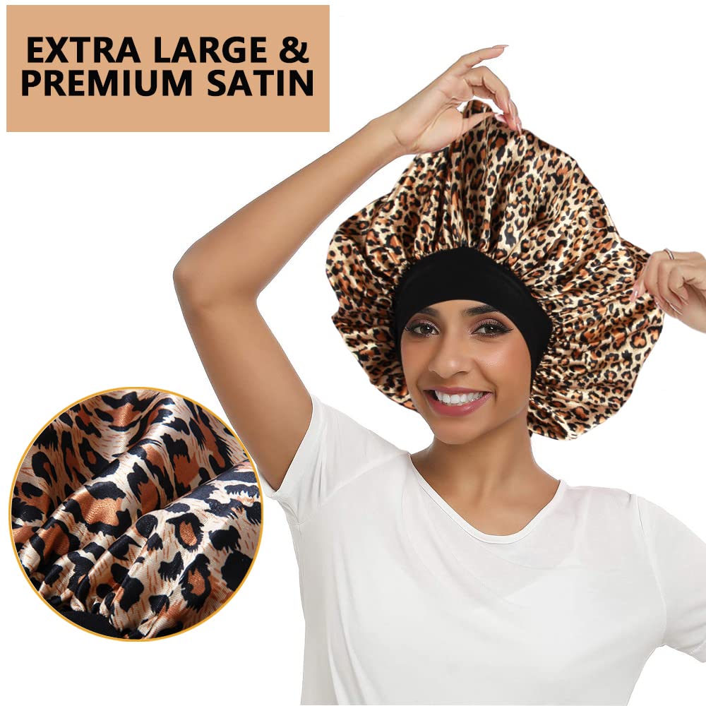 3PCS Extra Large Satin Bonnets for Sleeping, Hair Bonnets for Black Women Braids Curly Hair, C