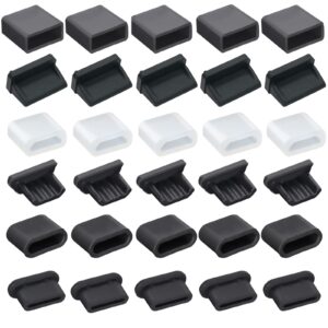 30 pcs 6 types usb anti dust cover plugs, usb type-c dust stopper, silicone soft micro usb cap port protector, anti dust cover protector plugs cap for usb a, micro usb, type c ports (30pcs)