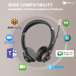 Earbay Bluetooth Headset with Microphone, Wireless Headset with Noise Cancelling Mic, On Ear Headphone with USB Dongle & Mute Button, 26hrs Talk time for PC/Office/Zoom/Skype Rose Gold