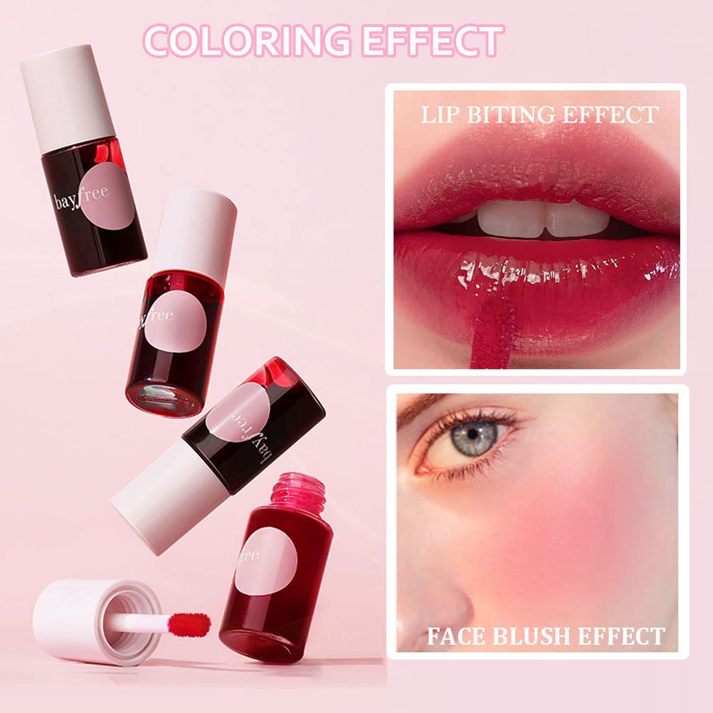 2 Colors Lip Tint Stain, Plump Lip Gloss Moisturizing Tinted for Cheek & Lip, Long lasting, Glossy Korean Mini Liquid Lipstick, Easy Apply