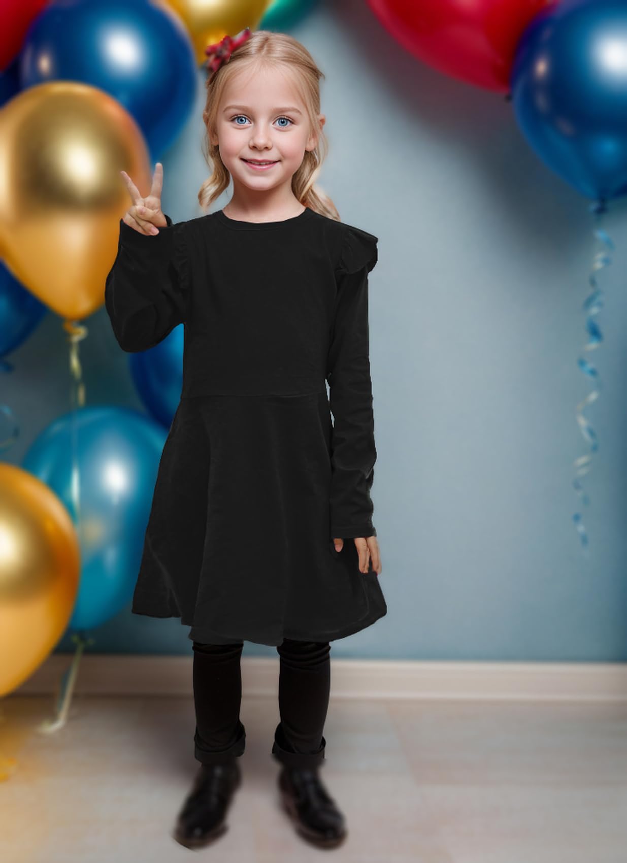 Magic Park 18M-6Y Baby Girls Ruffle Casual Dress Toddler Girl A-line Skirt Kids Plain Dresses Birthday Holiday Outfits (0043A_Black, 2-3 Years)