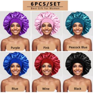 6PCS Extra Large Satin Bonnets for Sleeping, Hair Bonnets for Black Women Braids Curly Hair, A