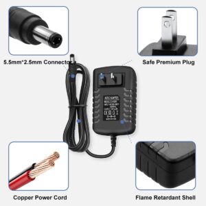 DC 12 Volt 2 Amp Power Supply 2A AC Adapter 100-240V 50-60Hz AC to DC 12V Power Cord with 5.5mmx2.5mm DC Outlet Plug & 10 Sizes of Tips for LED Strip Light Speaker Router CCTV Camera [ DC 12V 2A ]