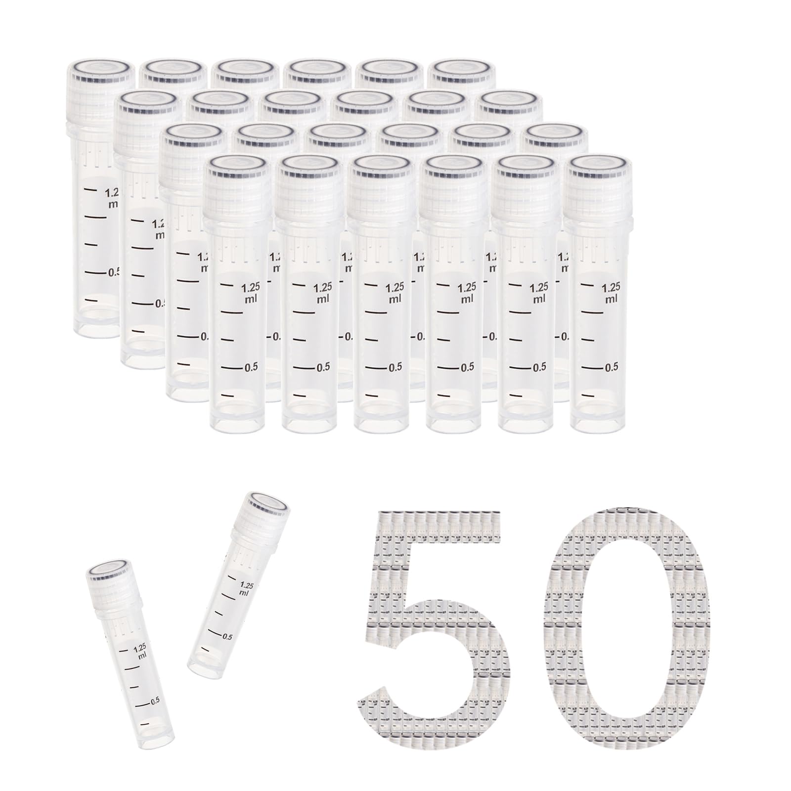 CryoKING Cryovials Sterile Tubes 2ml Lab Vials with Caps Cryovial for Low Temperature Storage, Bag of 50