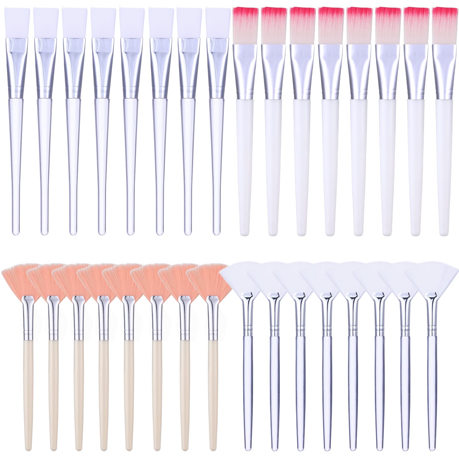 32 Pcs Face Mask Fan Brush Applicator Set Soft Fan Brush Flat Head Facial Brush Esthetician Mask Brush Cosmetic Makeup Tools for Eyelash Extension Peel Mud Clay Mask Cream (Pink)