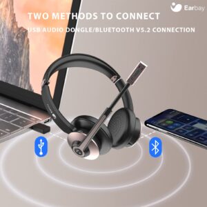 Earbay Bluetooth Headset with Microphone, Wireless Headset with Noise Cancelling Mic, On Ear Headphone with USB Dongle & Mute Button, 26hrs Talk time for PC/Office/Zoom/Skype Rose Gold