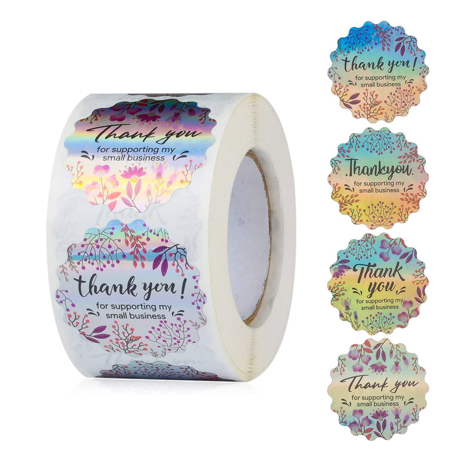 BAOHD Holographic Thank You Stickers, Thank You Envelope Sticker Seals, Thank You for Supporting My Small Business Stickers Labels, Thank You Stickers for Packaging, 1.5 Inches