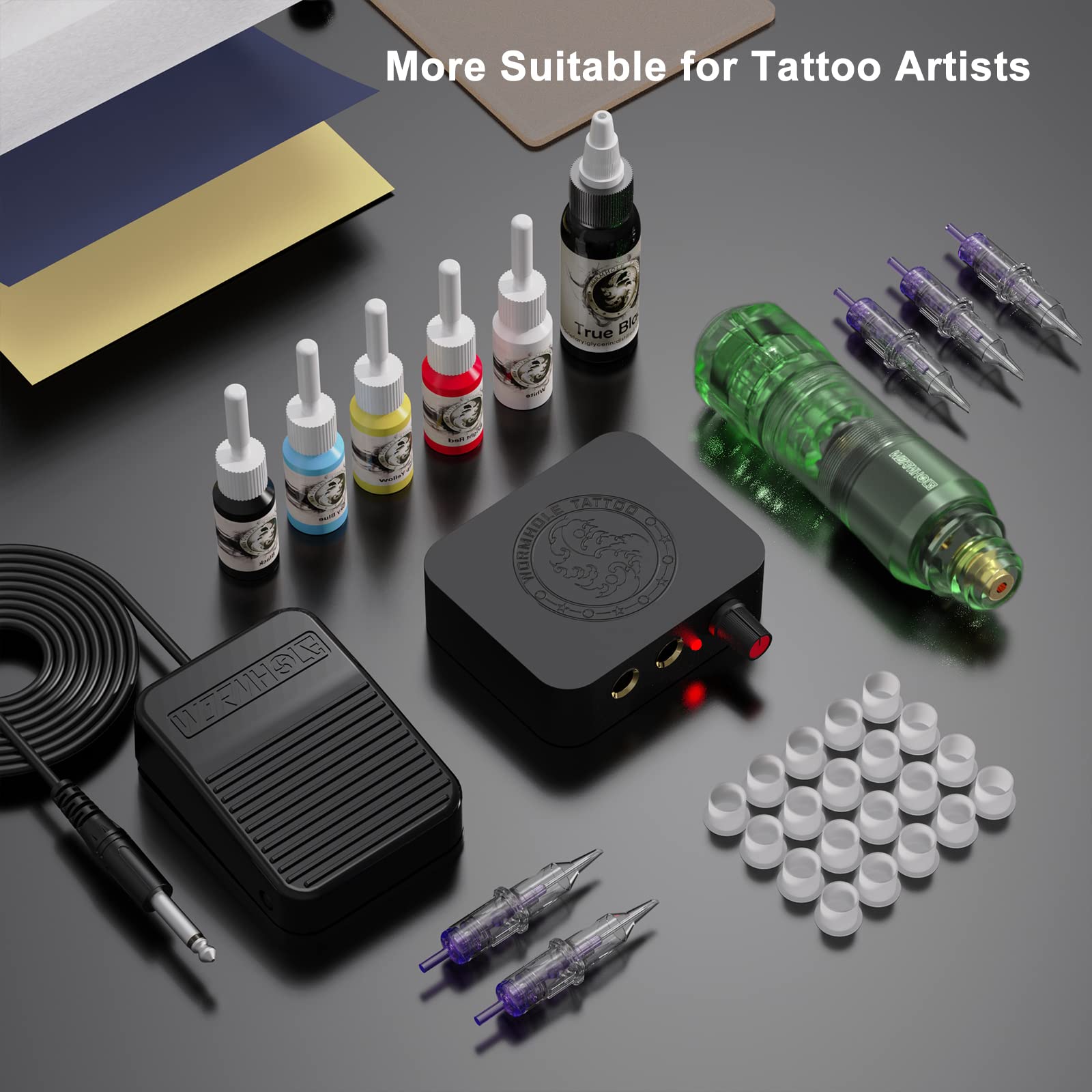 Tattoo Kit Wormhole Tattoo Rotary Tattoo Machine Kit Complete Tattoo Pen Kit 20PCS Tattoo Cartridge Needles 6PCS Tattoo Ink for Beginners and Tattoo Artists WTK159