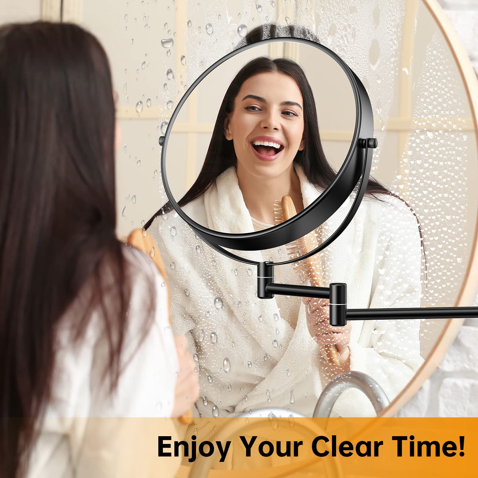 Anfauny 9 Inch Wall Mounted Makeup Mirror - 1X/10X Double-Sided Magnifying Mirror - 360° Swivel Vanity Mirror [Foldable & Extendable Design & Anti-Rust] Shaving Cosmetic Wall Mirror for Bathroom