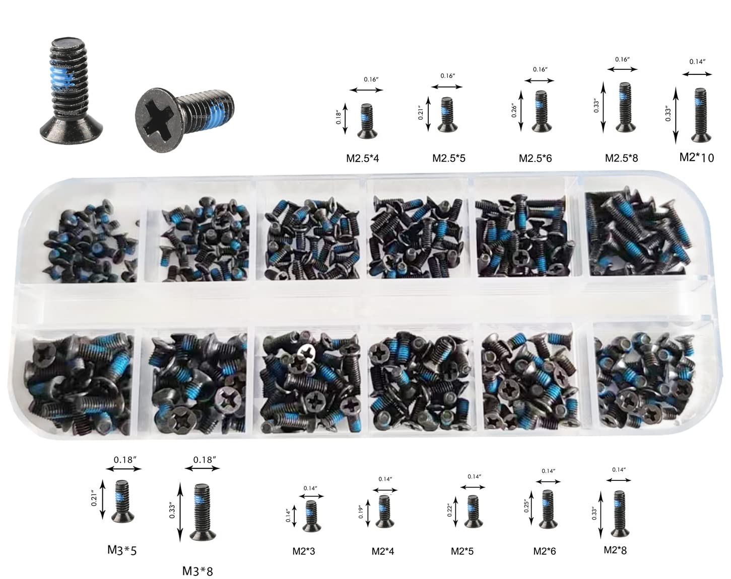 360pcs Blue Nylok Screws Kit 12 Sizes,Laptop Notebook Computer Replacement Assortment, M2 M2.5 M3 for Lenovo Toshiba Gateway Samsung HP IBM Dell Sony Acer Asus SSD Hard Disk SATA M.2 SSD,by Persberg