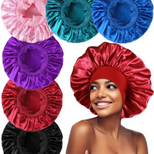 6PCS Extra Large Satin Bonnets for Sleeping, Hair Bonnets for Black Women Braids Curly Hair, A