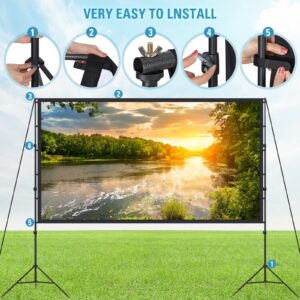 Projector Screen and Stand 150 Inch, LEORFI Outdoor Portable Projector Movie Screen Pull Down, Indoor Projections Screen with Stand 16:9 4K Full HD Support Height Adjustable for Home Theater Camping