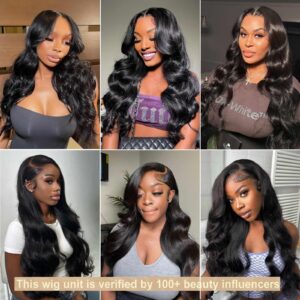 MEIKING Lace Front Wigs Human Hair Body Wave 13x4 Frontal HD Lace Wig Pre Plucked 180% Density Brazilian Virgin Human Hair Lace Front Wigs for Women Natural Black 28 Inch