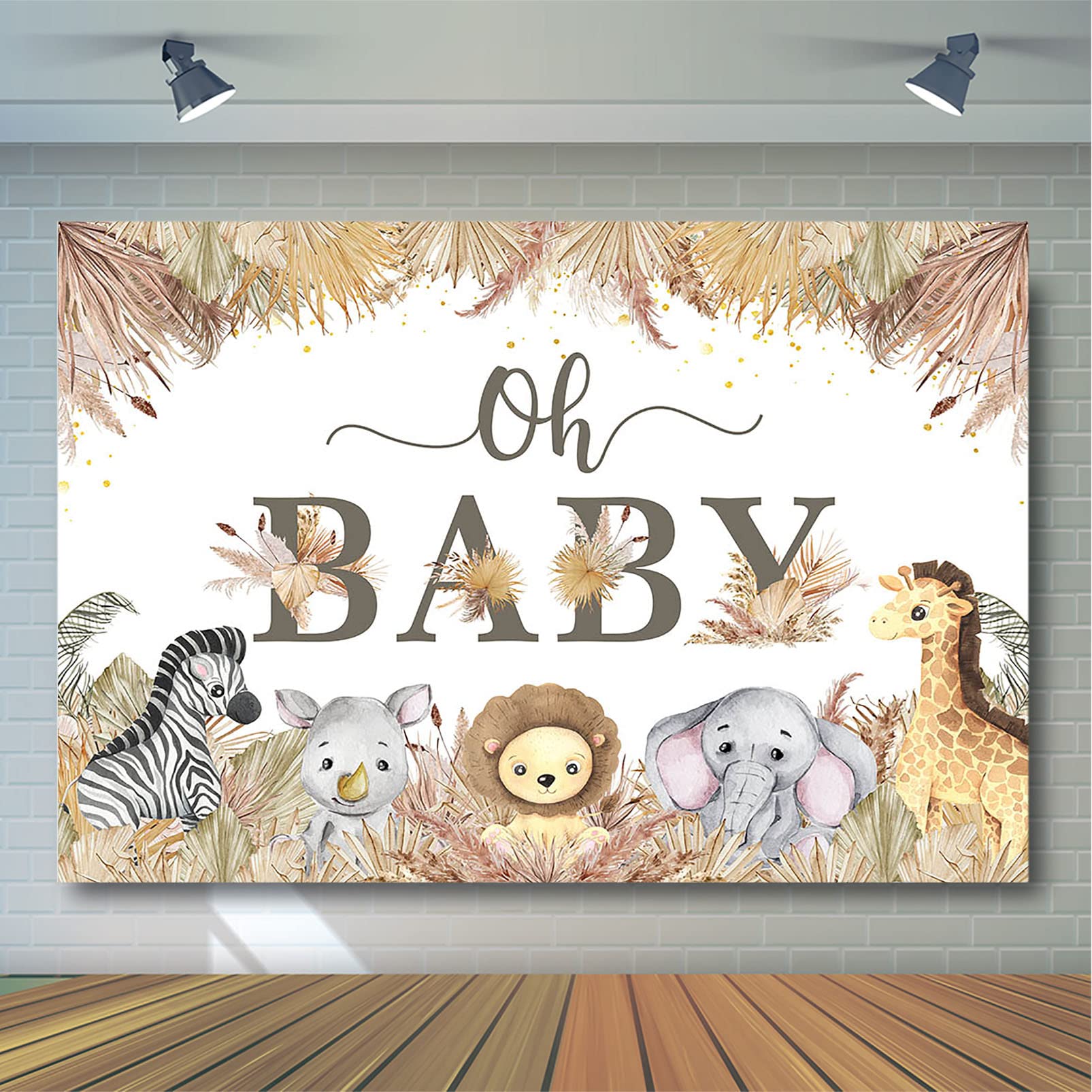 Avezano Boho Oh Baby Backdrop for Safari Baby Shower Decoration Background Pampas Grass Baby Jungle Animals Shower Gender Neutral Baby Shower Birthday Wild Party Supplies (7x5ft)