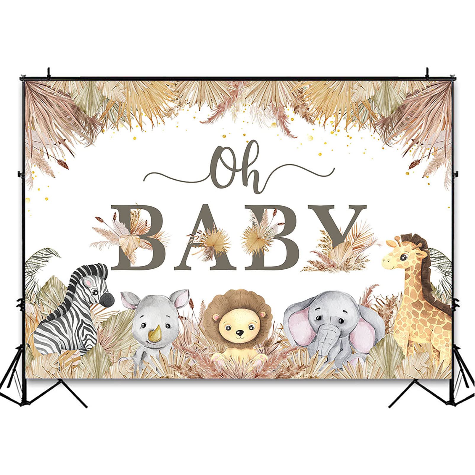 Avezano Boho Oh Baby Backdrop for Safari Baby Shower Decoration Background Pampas Grass Baby Jungle Animals Shower Gender Neutral Baby Shower Birthday Wild Party Supplies (7x5ft)