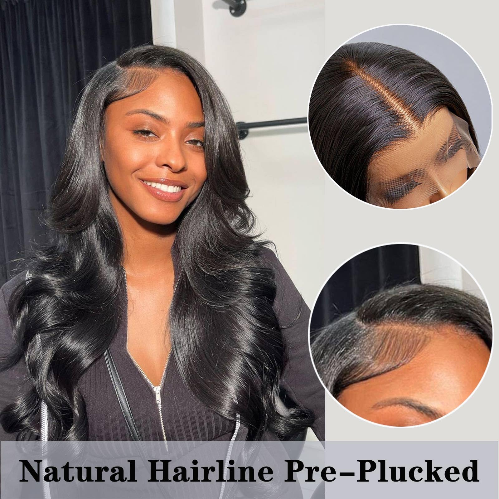 MEIKING Lace Front Wigs Human Hair Body Wave 13x4 Frontal HD Lace Wig Pre Plucked 180% Density Brazilian Virgin Human Hair Lace Front Wigs for Women Natural Black 28 Inch