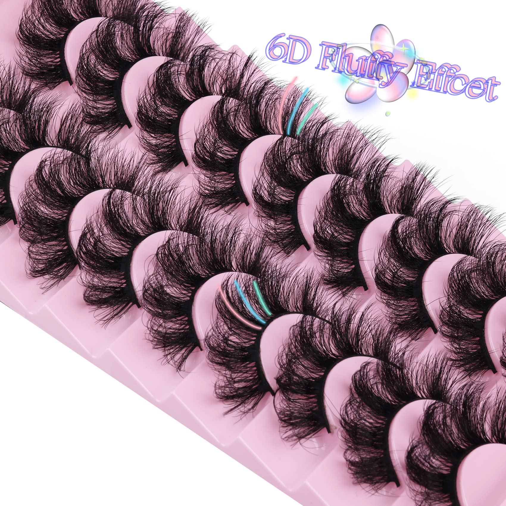 Mink Lashes Fluffy 20 MM Thick D Curl False Eyelashes Dramatic Long Strip Lashes Pack 6D Curly Wispy Full Fake Eyelashes That Look Like Extension by Goddvenus