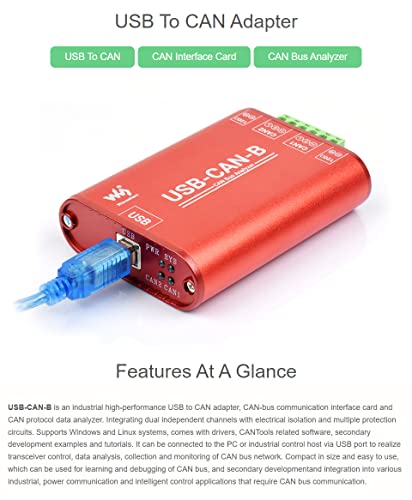 Waveshare USB to CAN Adapter Dual-Channel CAN Analyzer Industrial Isolation Support Windows XP/7/8/10/11 and Linux Systems