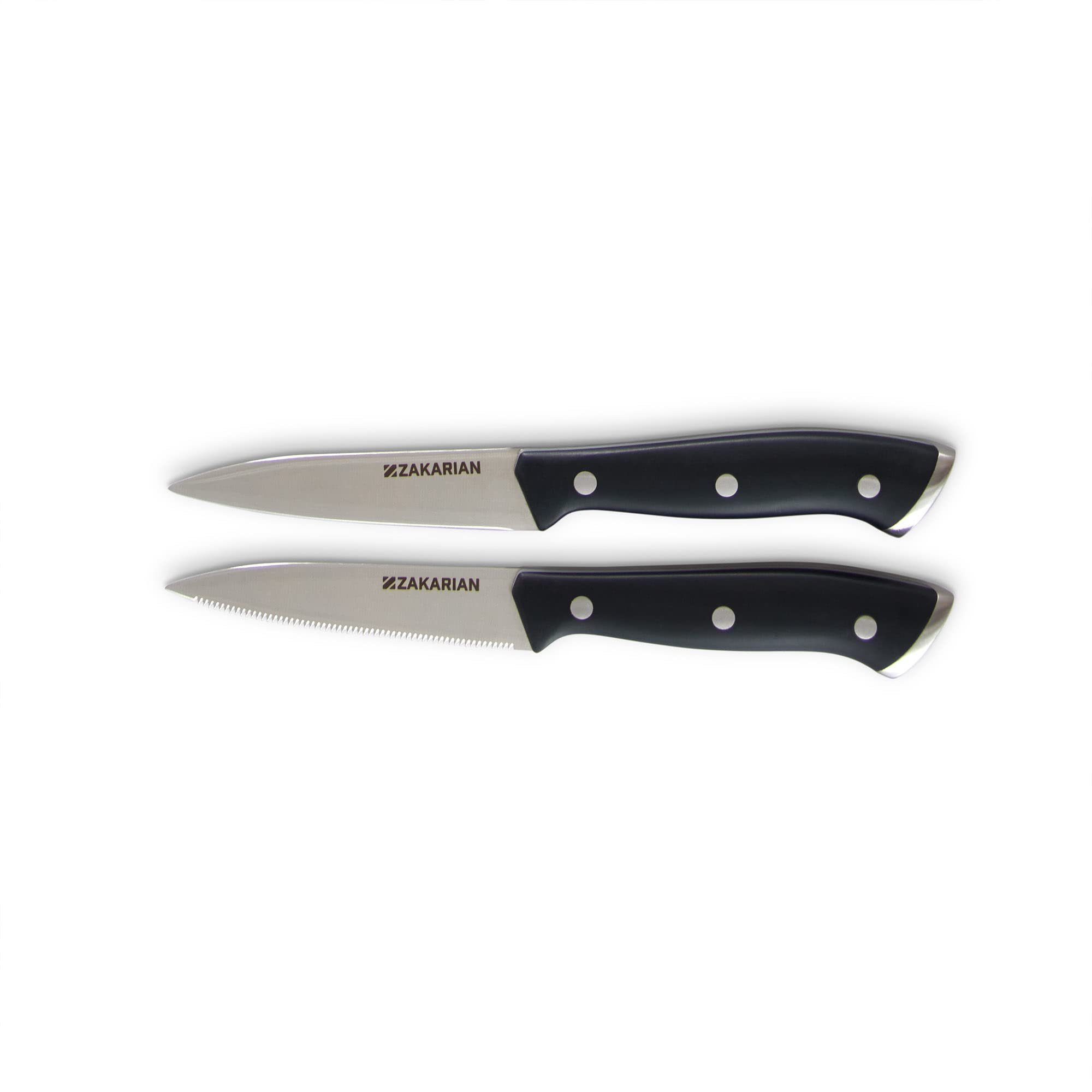 Zakarian by Dash 2 Piece Chef Grade German Steel Paring Knife Set with Smooth and Serrated Blades for Chopping, Dicing, Mincing, Slicing and More – Black