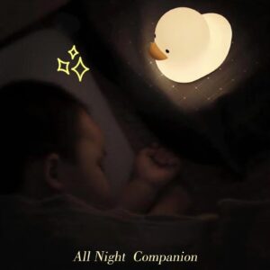 Silicone Duck Night Light for Kids, LED Sleep Nursery Bedside Lamp Rechargeable, with Touch Sensor Timer Parenting Light for Children's Holiday Gift, Yellow