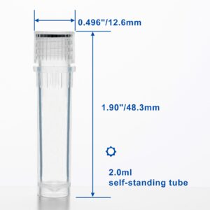 CryoKing Plastic Cryogenic Vials with Lids, Cryovial Storage Vile with Screw Caps, 2.0ml Collection Tubes for Liquid Culture (47.5mm, Self-Standing), 50 Vials/Bag, 10 Bags/Pack