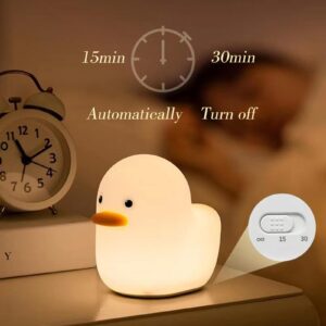 Silicone Duck Night Light for Kids, LED Sleep Nursery Bedside Lamp Rechargeable, with Touch Sensor Timer Parenting Light for Children's Holiday Gift, Yellow