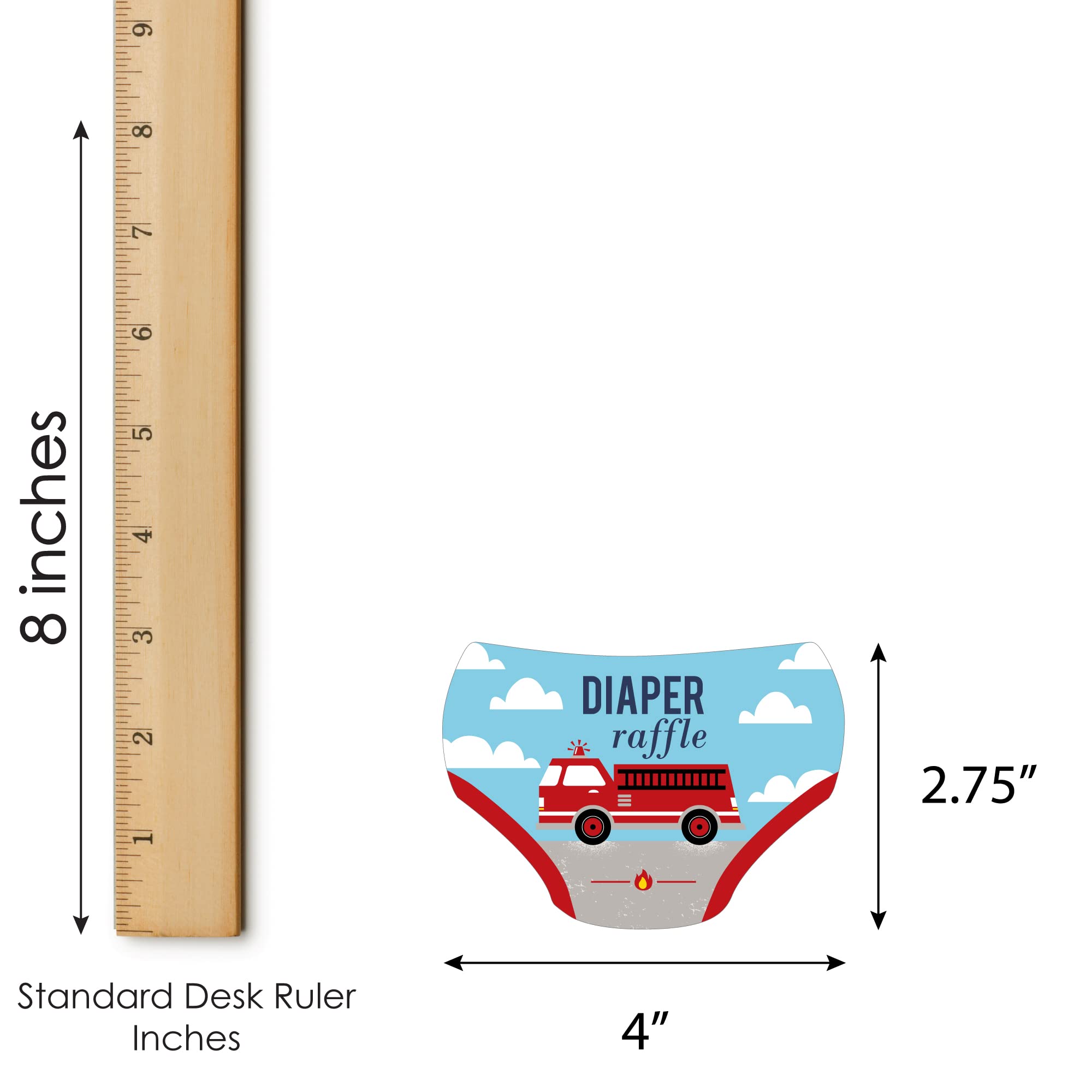 Big Dot of Happiness Fired Up Fire Truck - Diaper Shaped Raffle Ticket Inserts - Firefighter Firetruck Baby Shower Activities - Diaper Raffle Game - Set of 24