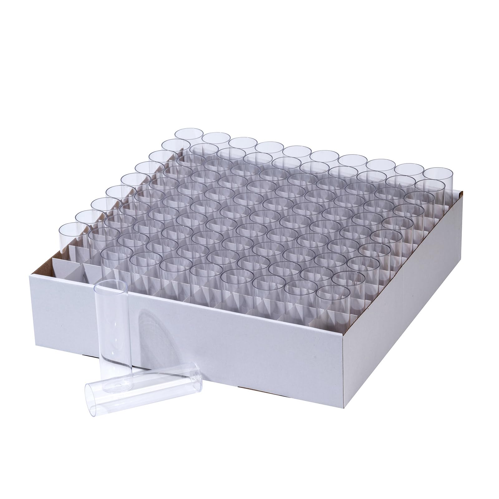 100Pcs Biologix Drosophila Vials with Tray, 25 x 95mm Narrow Vials for Drosophila Culture, Disposable Vials Plastic for Observation – Polystyrene (PS) Lab Vials with Rack, Combo Package 100 PCS/Pack