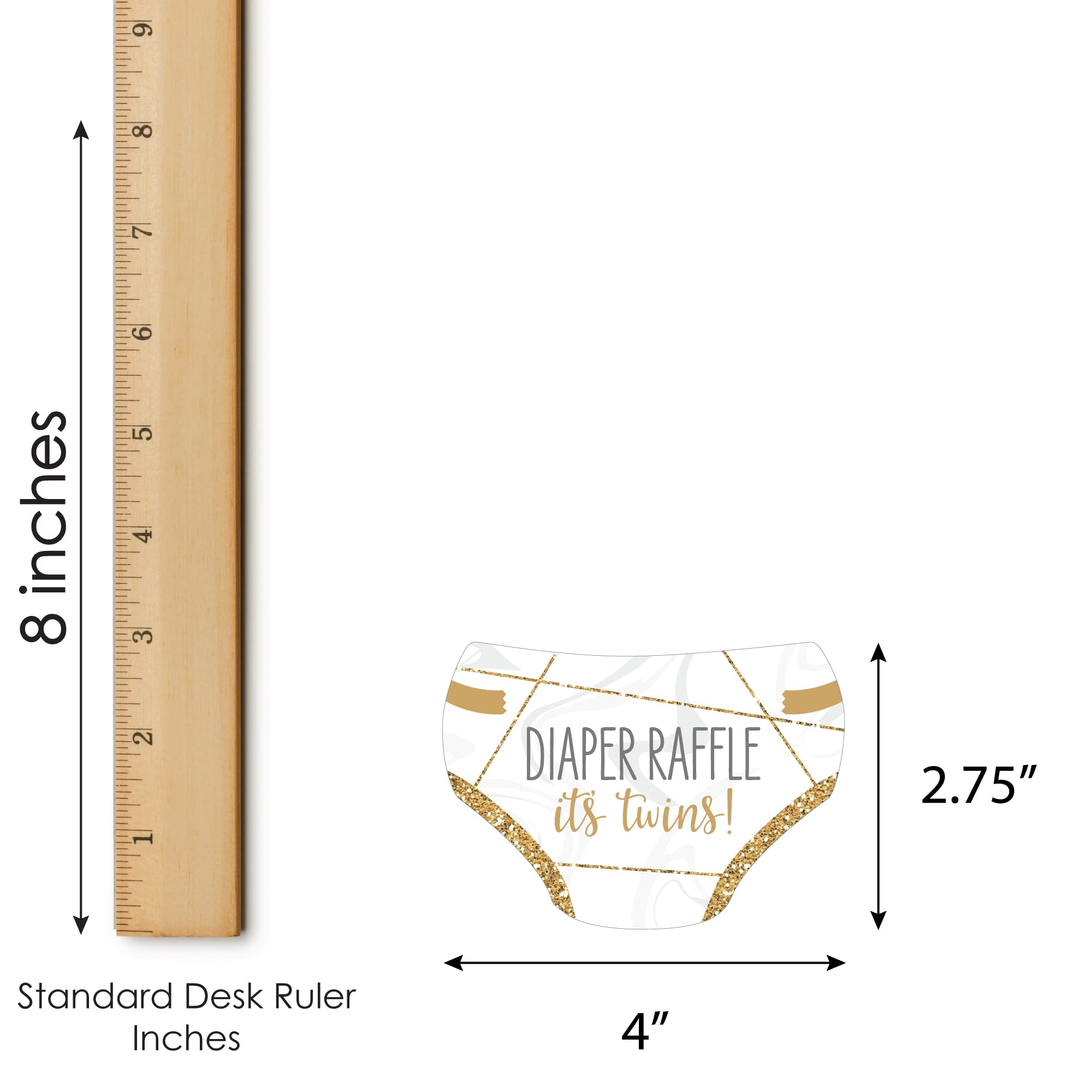 Big Dot of Happiness It’s Twins - Diaper Shaped Raffle Ticket Inserts - Gold Twins Baby Shower Activities - Diaper Raffle Game - Set of 24