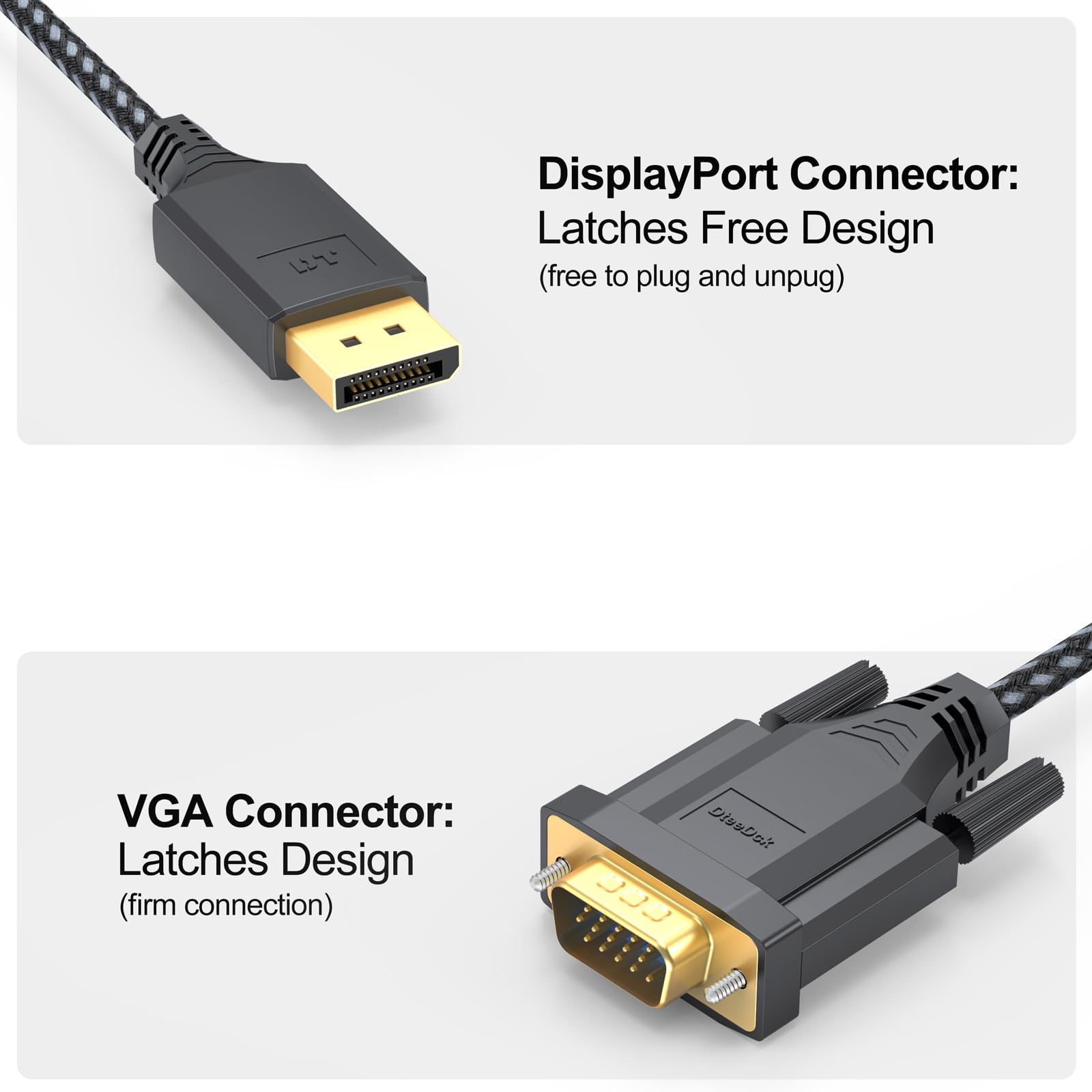 DteeDck DisplayPort to VGA Cable 6ft, Display Port DP to VGA Adapter Cable Converter Male to Male Braided Cord for Monitor Desktop Laptop Display Projector HDTV