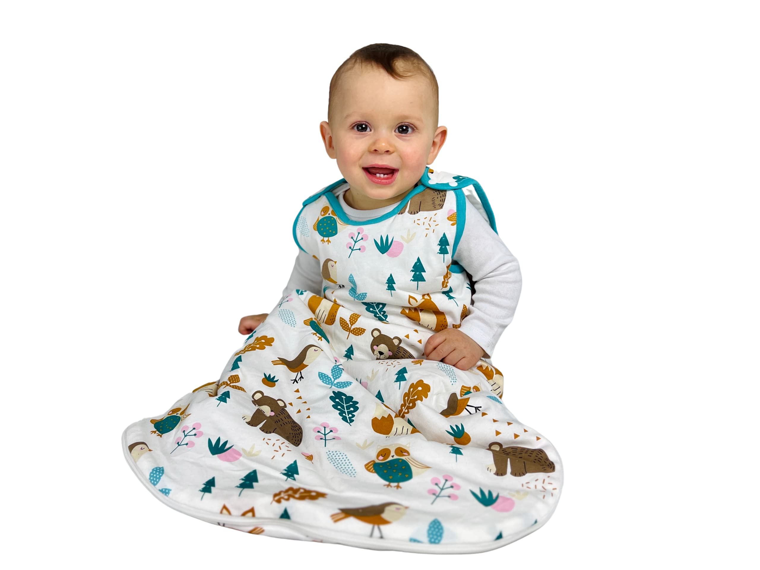 Baby Sleep Sack Sleeveless Wearable Blanket for Girls & Boys Two-Way Zipper Soft Organic Cotton Pajamas with Woodland Pattern (12-24 Months)