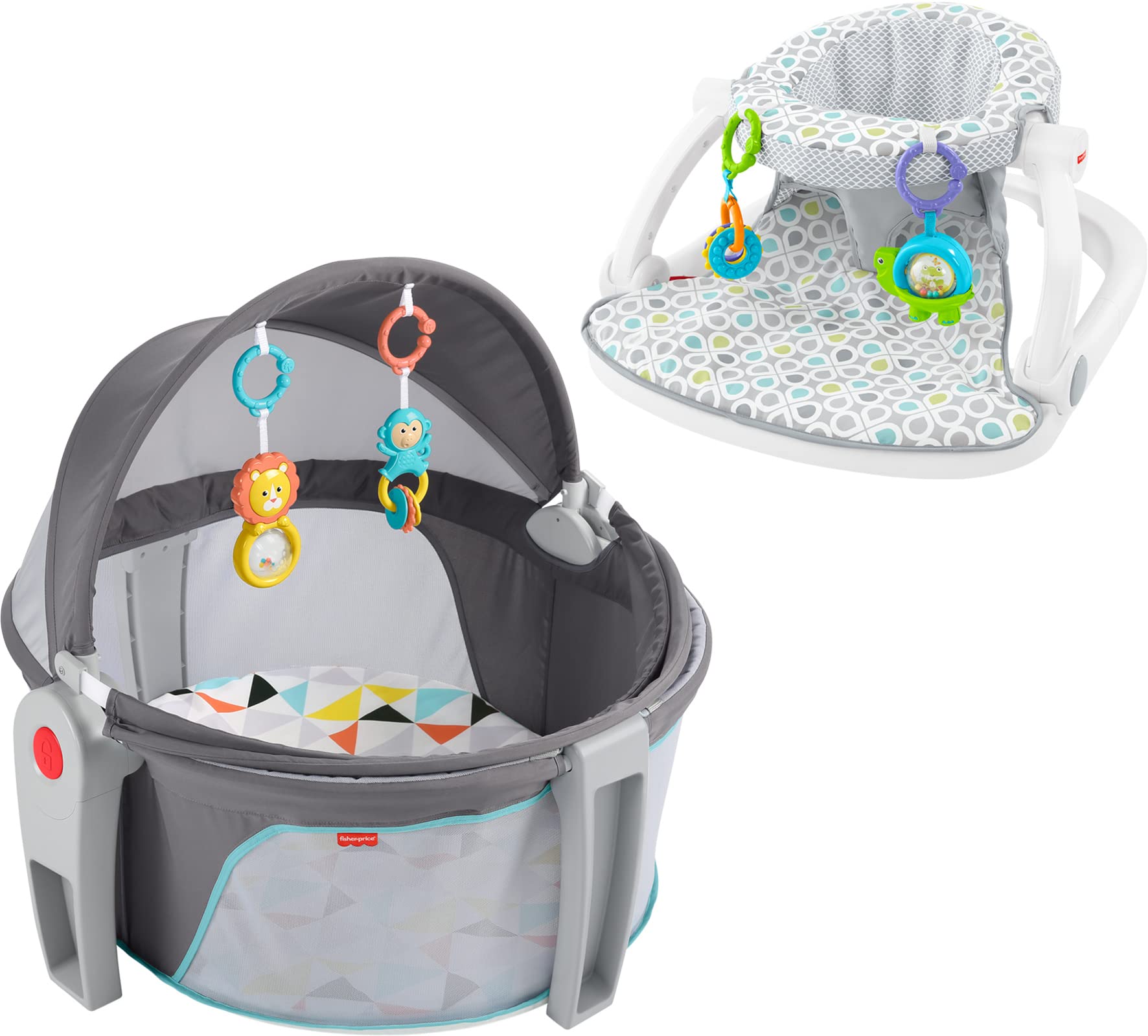 Fisher-Price Portable Bassinet and Travel Play Area, Indoor and Outdoor Use, On-The-Go Baby Dome, Windmill Fisher-Price Portable Baby Seat, Baby Chair for Sitting Up, Sit-Me-Up Floor Seat