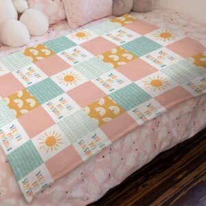 HawSkgFub Boho Rainbow You Are My Sunshine Baby Blanket Girls Gift, Pink Sun Polka Dots Patchwork Flannel Fleece Nursery Bed Blankets, Soft Lightweight Newborn Toddler Infant Kids Crib Bedding 30 x 40