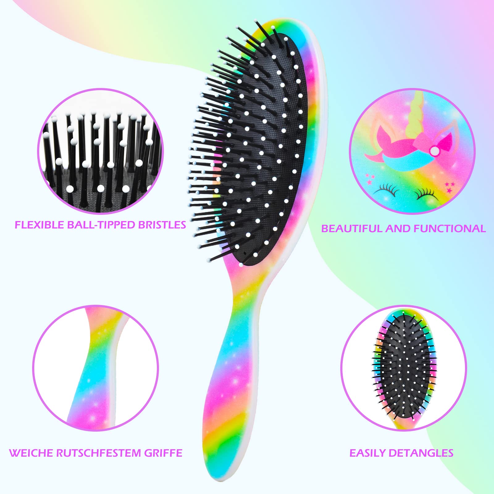 Kids Hair Brush Girls, Toddler Wet Dry Detangling Hair Brush for Curly Thick Hair Pain-Free Comb Girls Kids Women Unicorn Mermaid