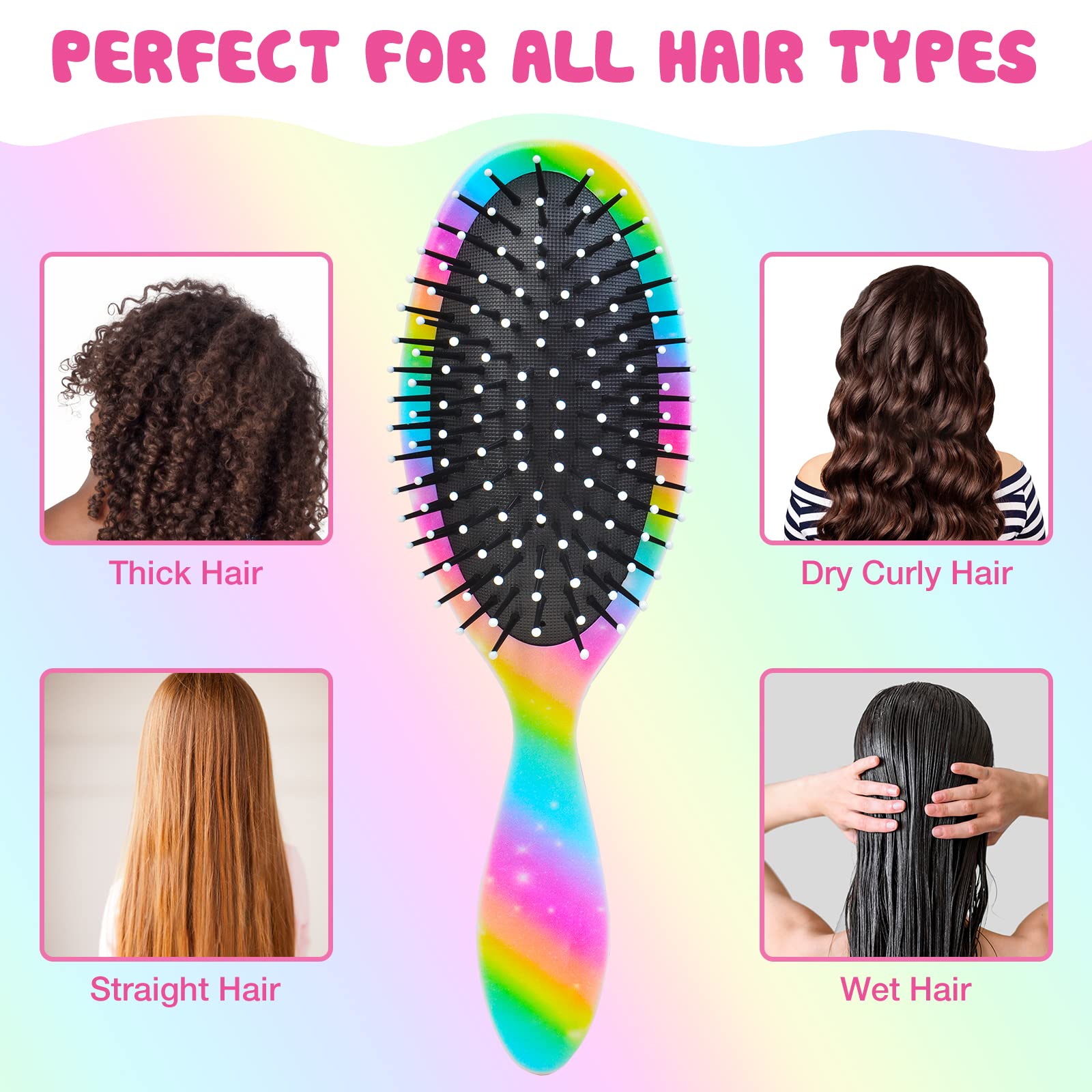 Kids Hair Brush Girls, Toddler Wet Dry Detangling Hair Brush for Curly Thick Hair Pain-Free Comb Girls Kids Women Unicorn Mermaid