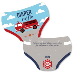 big dot of happiness fired up fire truck - diaper shaped raffle ticket inserts - firefighter firetruck baby shower activities - diaper raffle game - set of 24