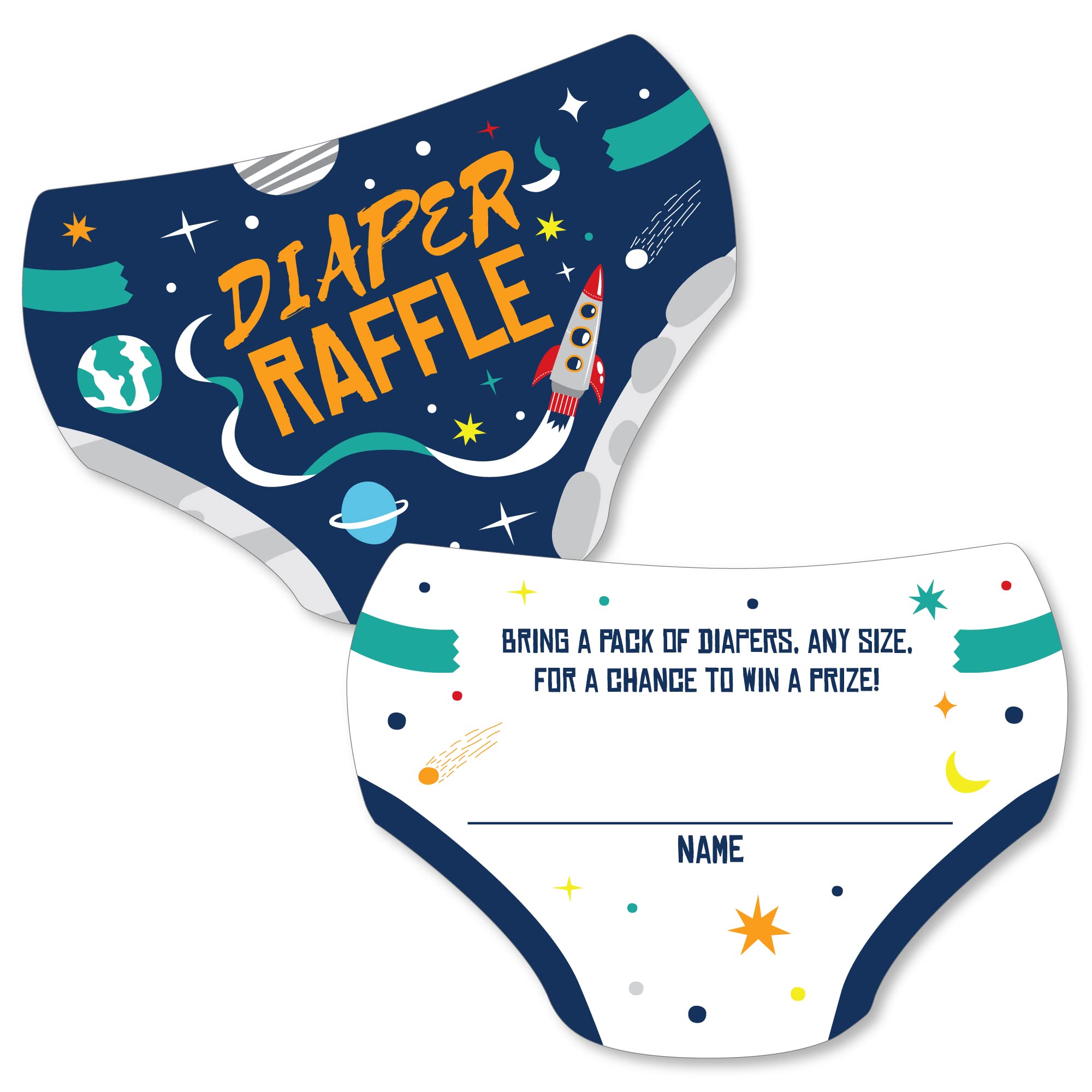 Big Dot of Happiness Blast Off to Outer Space - Diaper Shaped Raffle Ticket Inserts - Rocket Ship Baby Shower Activities - Diaper Raffle Game - Set of 24