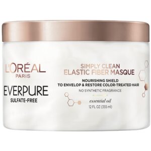 l'oreal paris everpure sulfate free simply clean elastic fiber masque, hydrating 5 minute deep conditioning hair mask for dry damaged hair, 12 fl oz