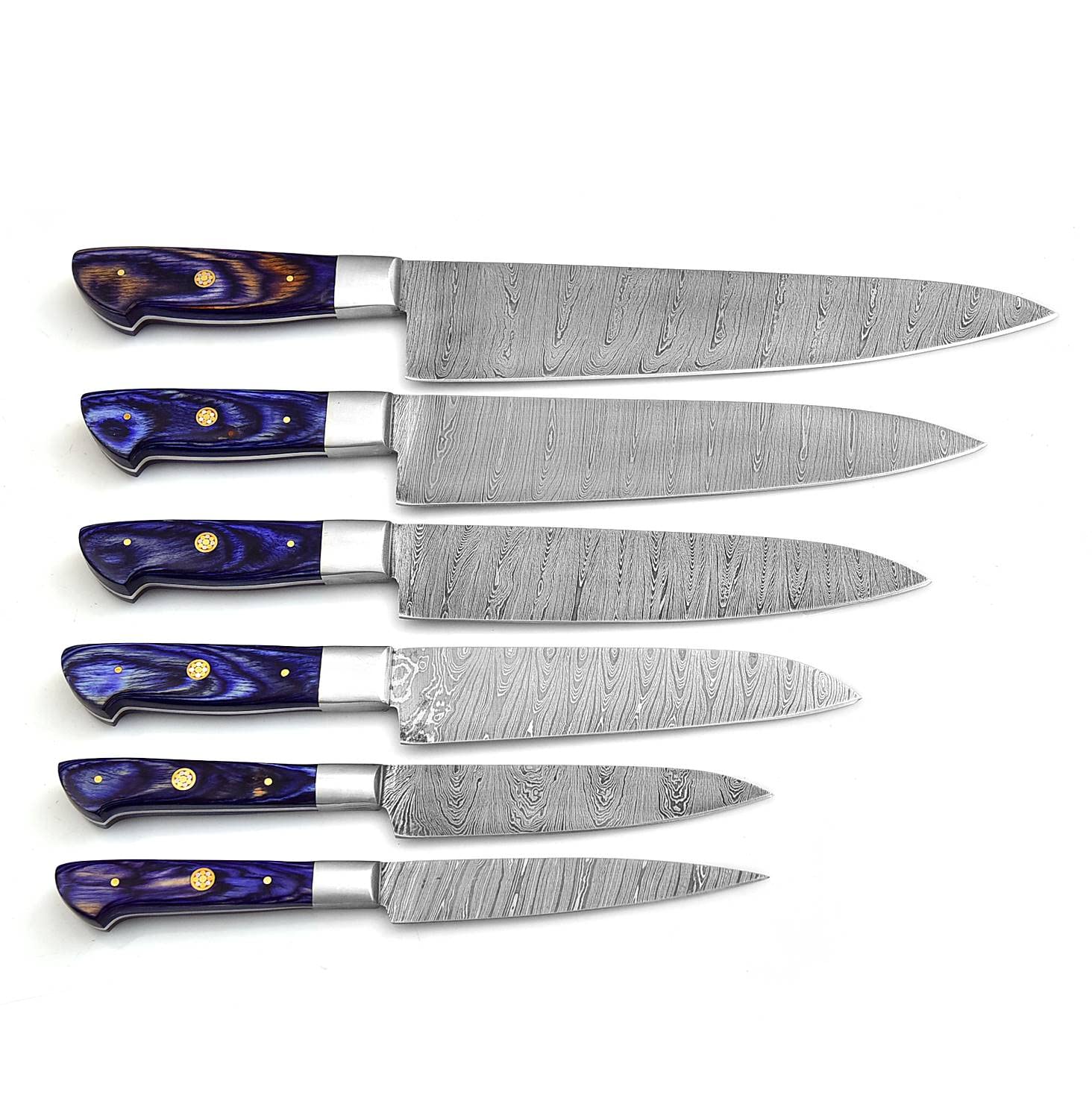 Randy Custom Handmade Damascus Kitchen Knife Set- Steel Blade Chef Knives Sets With Leather Roll Case Bag-6pc Professional Chef's Butcher, BBQ set Purple Wood, (1071 purple)