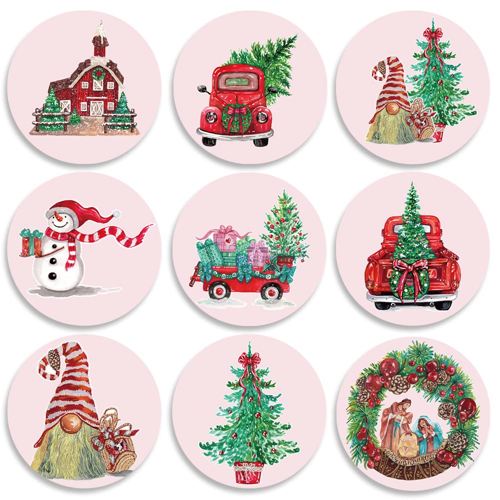 FujLoy Merry Christmas Thread-270 PCS 0.75 inch Christmas Stickers,9 Design Self Adhesive Circle Label Stickers,Christmas Envelope Seals Candy Stickers. (Merry Christmas Thread (015))