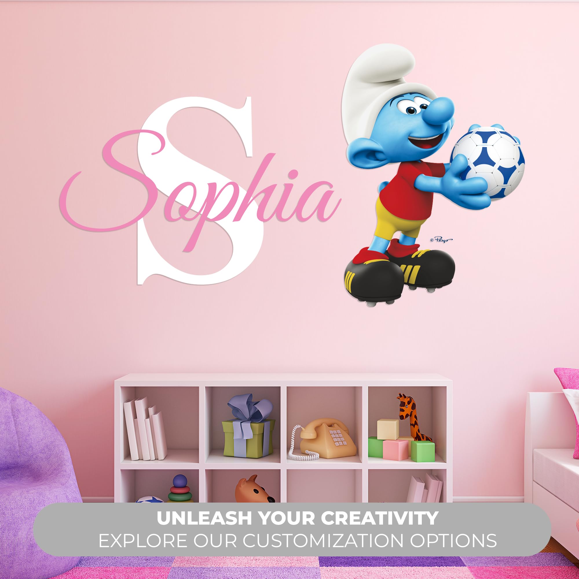 EGD Personalized The Smurfs Wall Decor I Name & Initial Soccer The Smurfs Wall Decals I Custom Name for Your Baby Room Decoration I Nursery Decor for Girls & Boys I Multiple Options for Customization