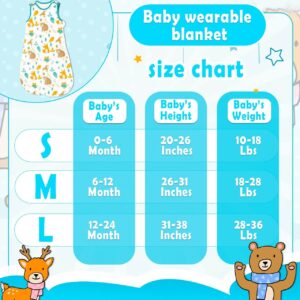 Baby Sleep Sack Sleeveless Wearable Blanket for Girls & Boys Two-Way Zipper Soft Organic Cotton Pajamas with Woodland Pattern (12-24 Months)